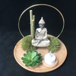 Mango houten schaal met boeddha en lichtje