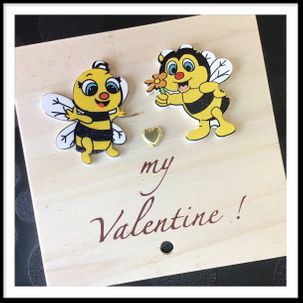 houten wenskaart valentijn, bijtjes, bee