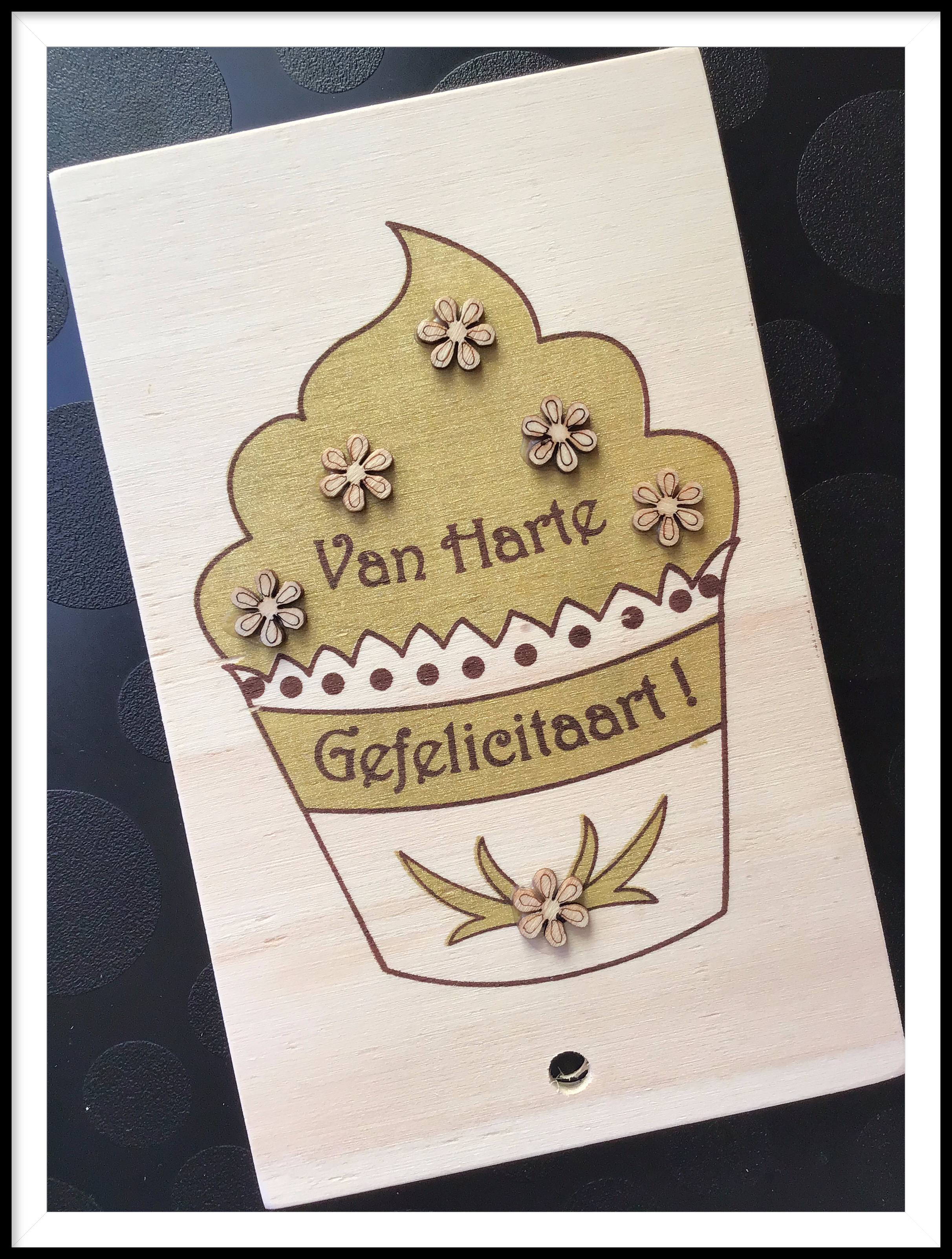 Houten wenskaart gefelicitaart